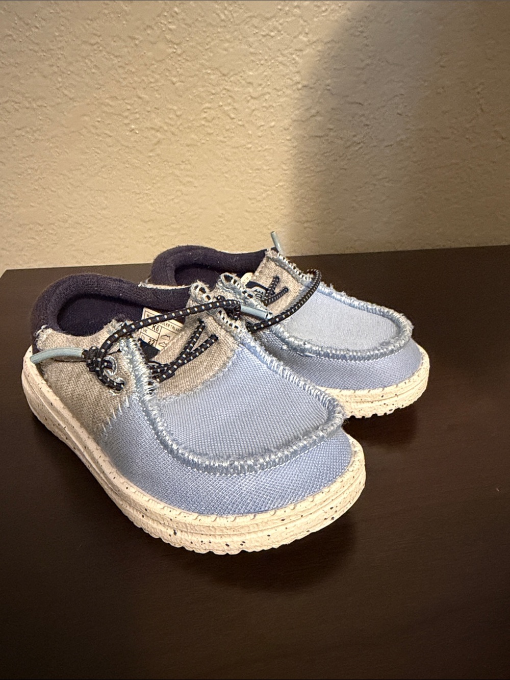 Hey Dude Toddler Light Blue and Navy Slip-On shoes
